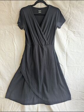 Svaha S Black Short-Sleeve Faux Wrap Tulip Dress